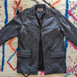 Vintage 90's Naf Naf Long Leather Jacket size 6 oversized